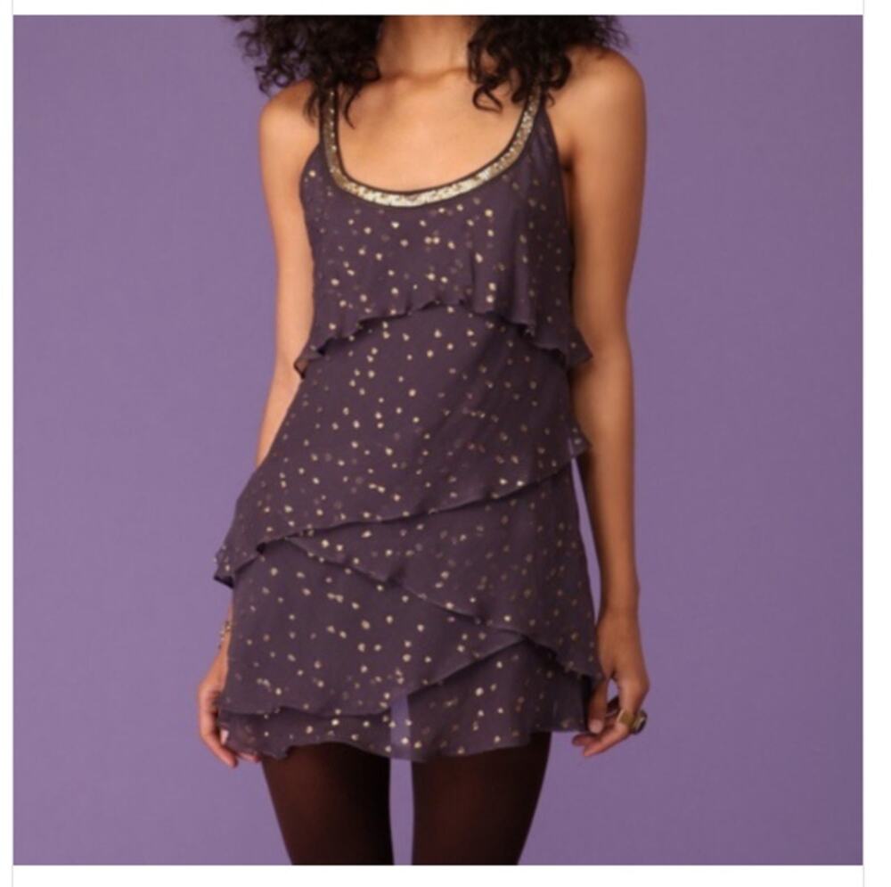 Free People Size 2 Moonlight Tiered Gold Fleck Dress Y2K Purple Gold Tierd Fairy